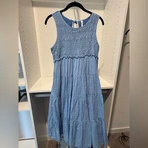 Perfect Anthropologie Summer/Beach/Club Dress - Tiered Midi in Deep Sky Blue